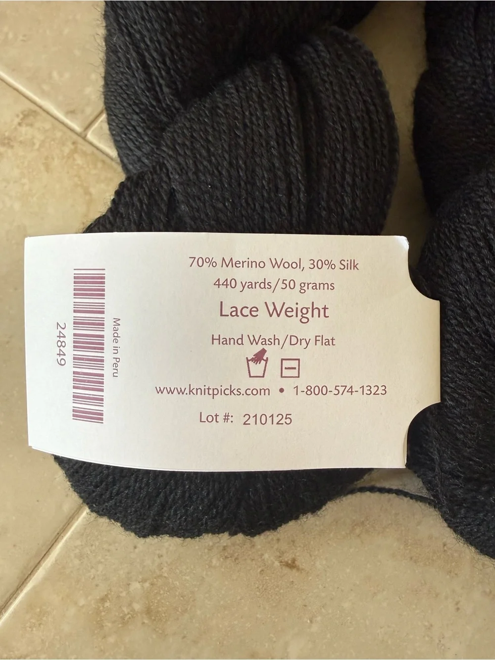 Knit Picks Gloss Lace Merino Wool/Silk Blend Yarn - Black